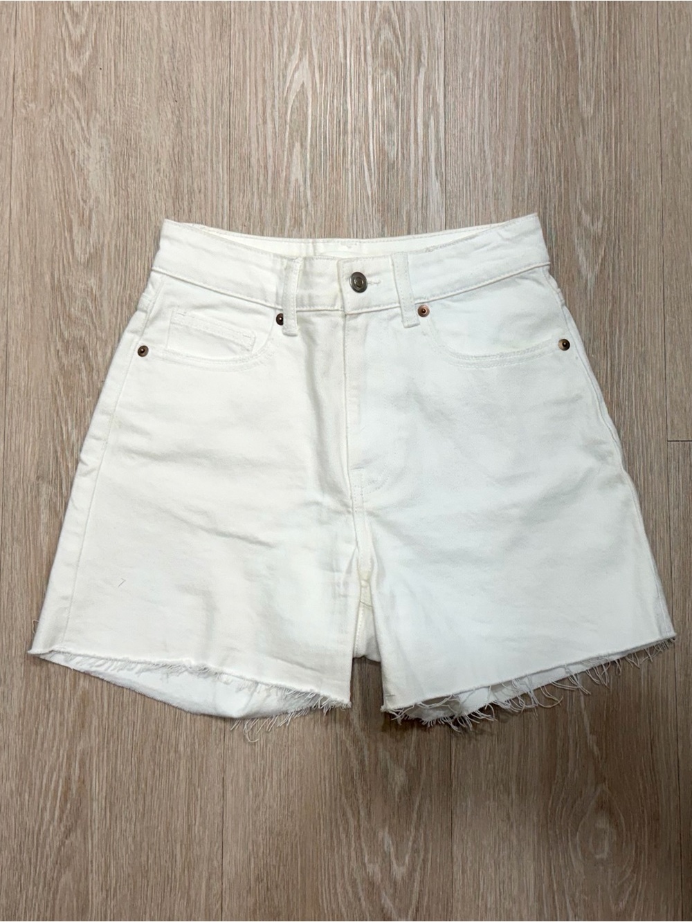H&M White High-Rise Denim Shorts